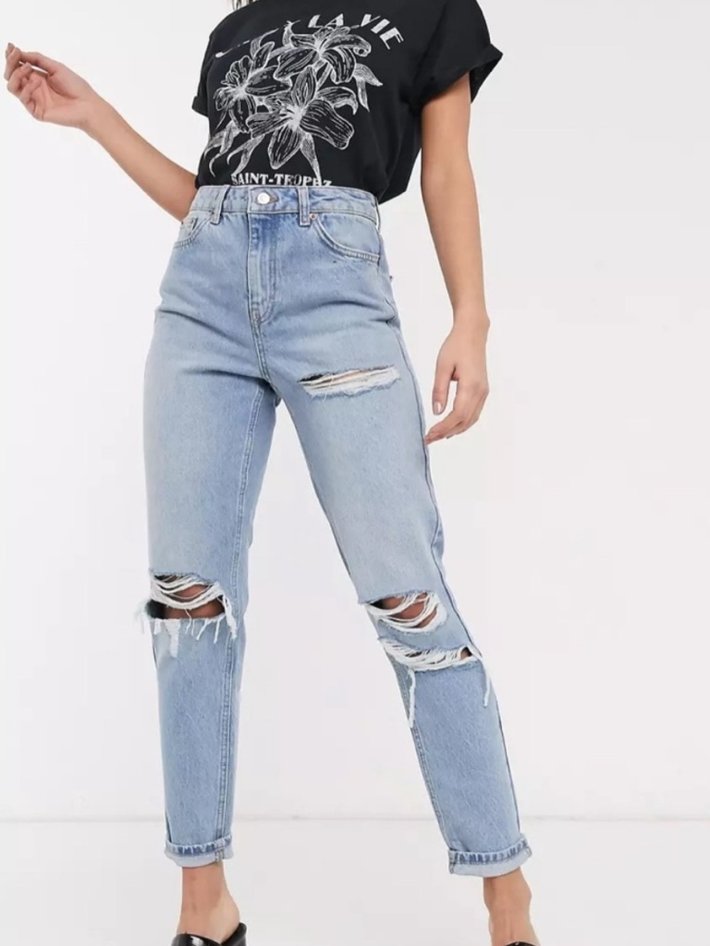 Topshop petite distressed mom jeans W25 L28